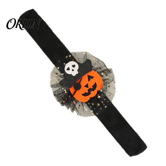 Comfortable Wearable Party Gear Stuffed Halloween Slap Bracelets for Kids, Plush Pumpkin Ghost Skull Cute Wrist Adjustable Resilient Steel Plate Band