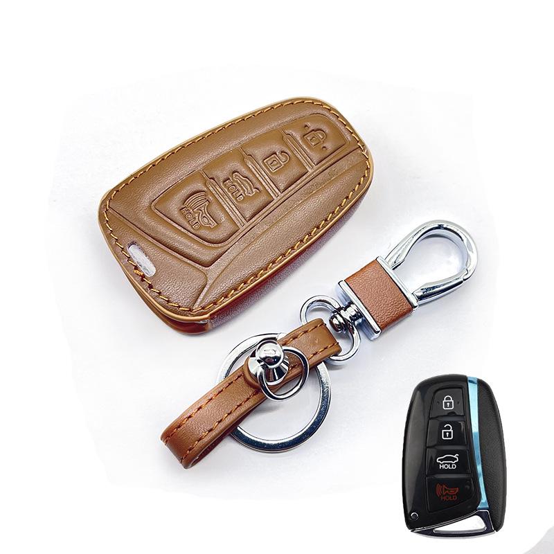 Hyundai IX35/45 New Santa Fe Genuine Leather Key Fob Cover - 3/4-Button Protection