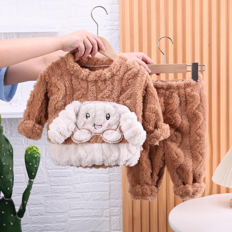 Zimní flanelový dívčí pyžamový set: Útulná bavlněná bunda a kalhoty pro věk 0-5 let