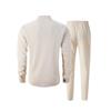 Men's European Autumn Waffle Knit Stand Collar Cardigan & Long Pants Set