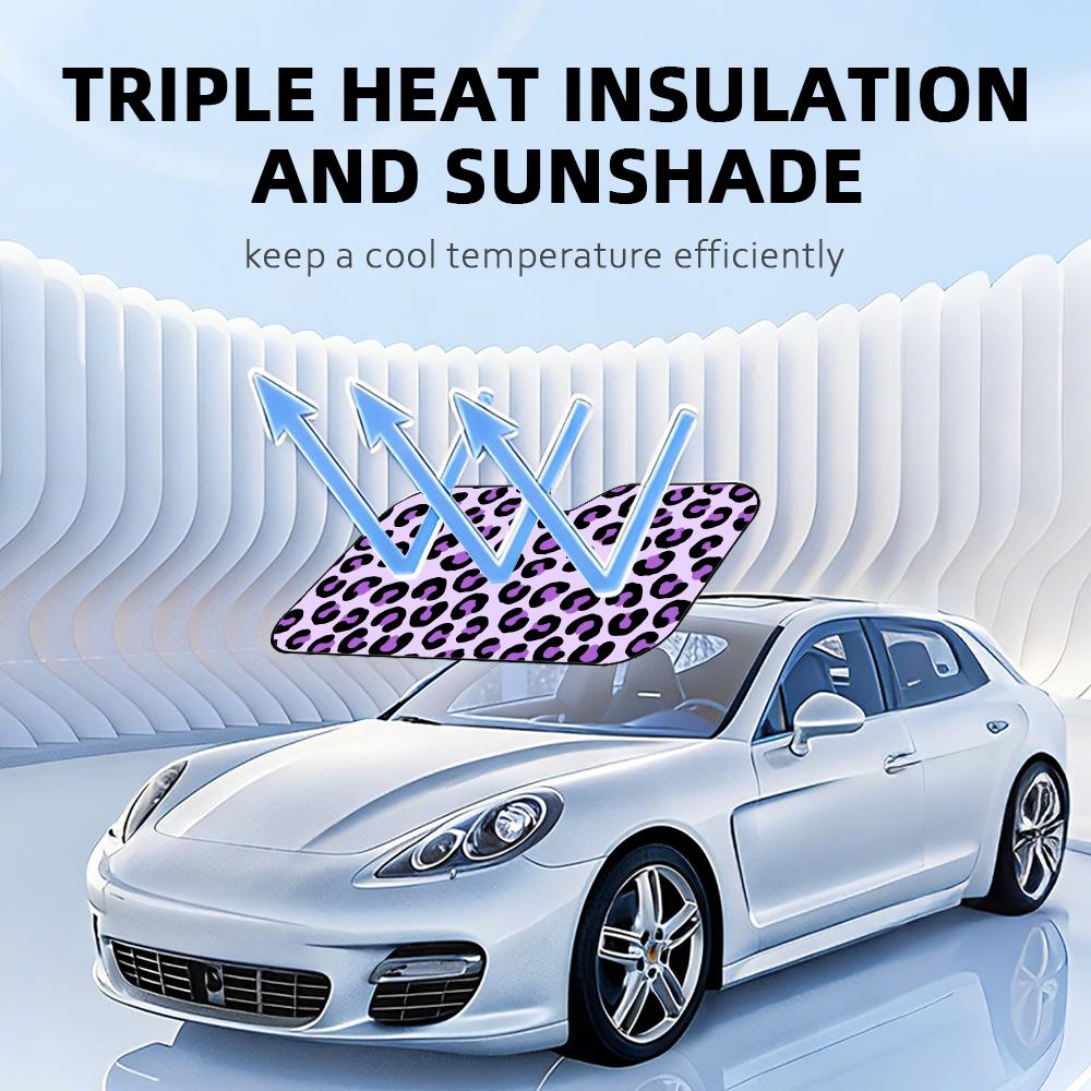 Purple Leopard Print Sun Visor Car Windshield Sunshade UV Protection Reflective Foldable Heat Insulation Cover