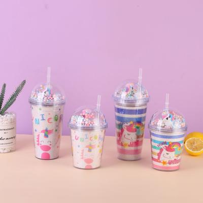 New Unicorn Plastic Water Cup Summer Children Couple Straw Cup Cute Creative Portable Portable Cup Doll Cup