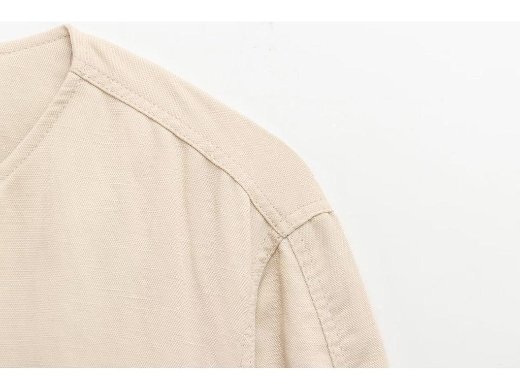 2025 Spring Women's European & American Style Linen Blend Bomber Jacket