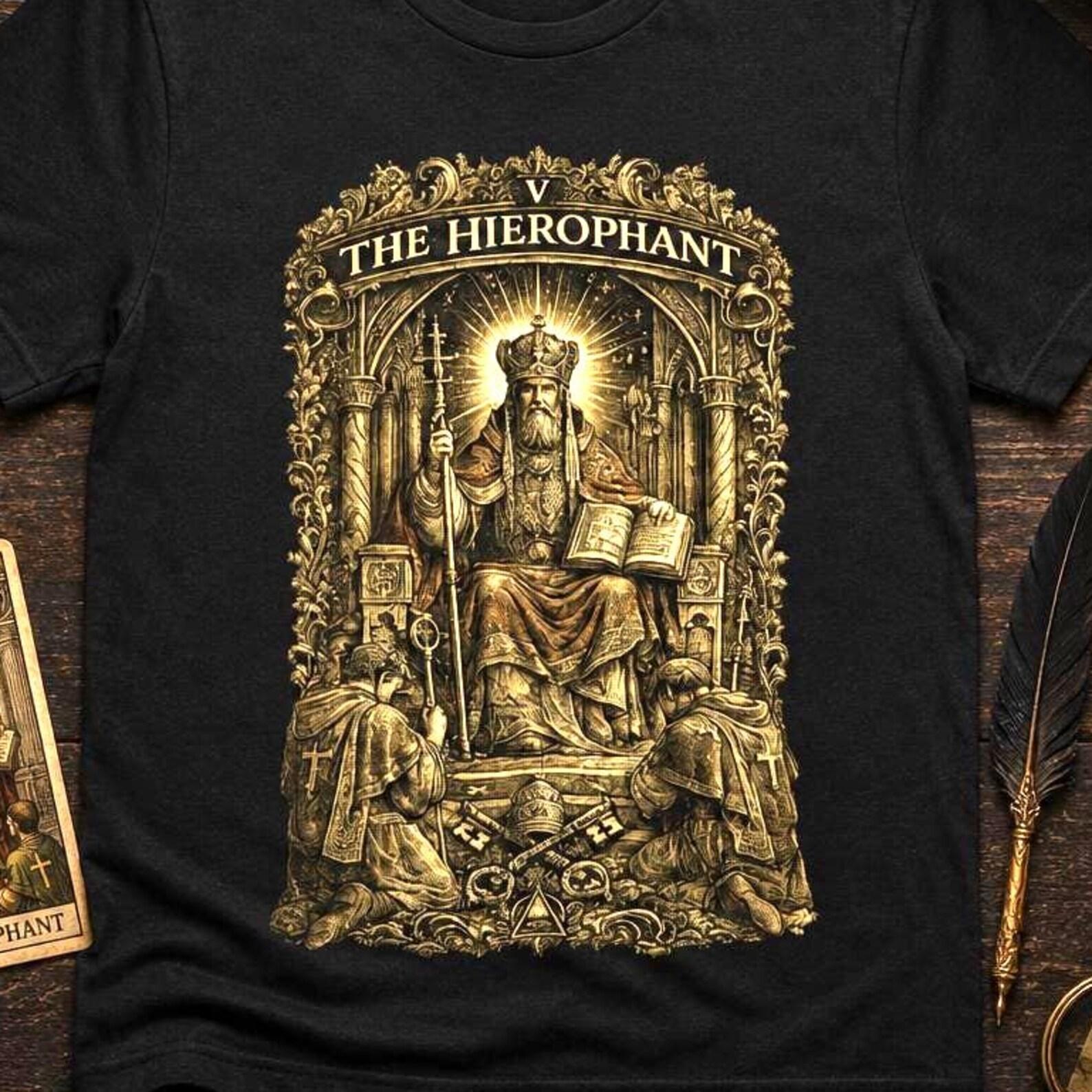 The Hierophant Tarot Card Shirt, Major Arcana V Tee, Vintage Occult T-Shirt, Mystical Wisdom Graphic, Tarot Reader Gift 3XL