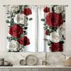 2PC Valentine's Red & White Rose Curtains 3D Floral Print Light Filtering Sheer Drapes Romantic Window Curtains for Bedroom