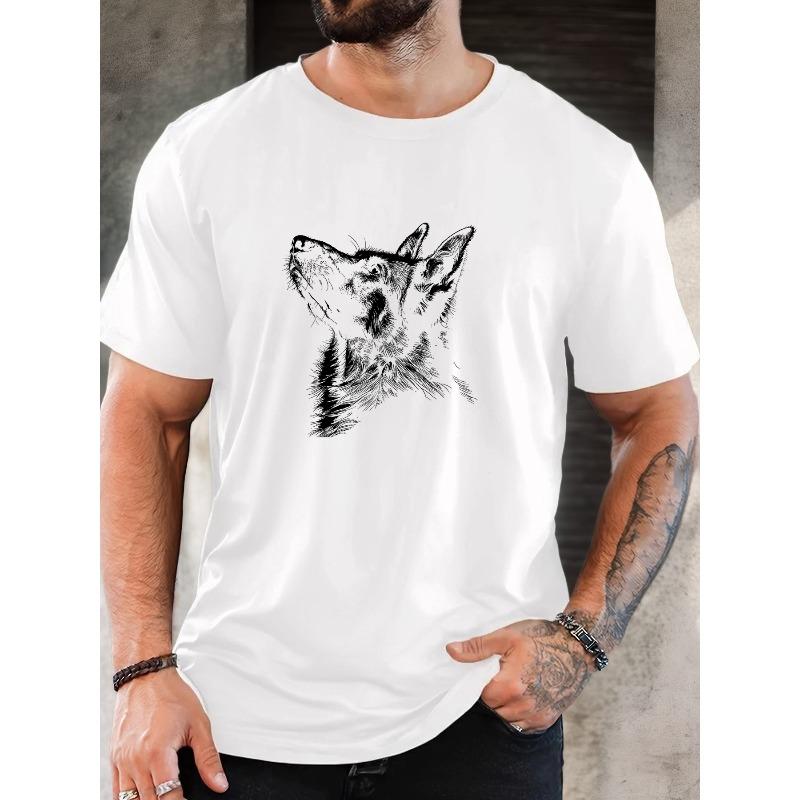 Men s Casual Fashion T-Shirt with Dog Looking Up Pattern S белый