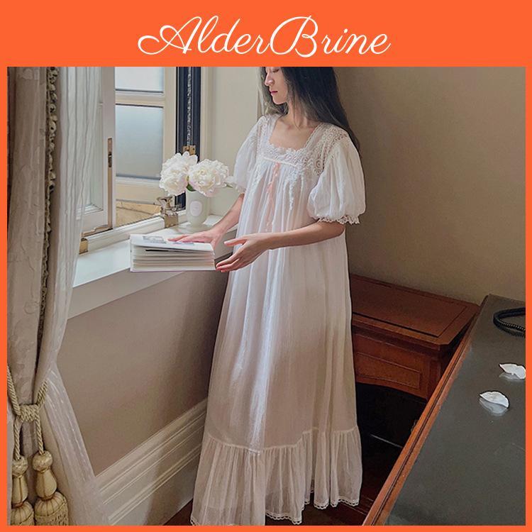 Pure Summer Womens Nightgown Shortsleeved Cotton Embroidered Womens Pajamas Solid Color Summer Pajamas For Women