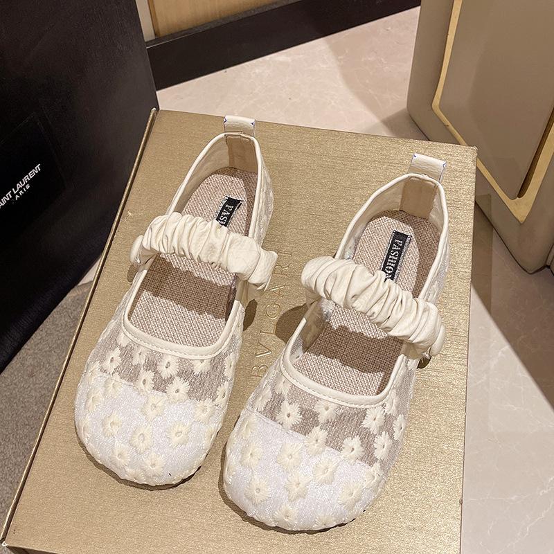 Mary Jane Sandalen Damen 2025 Sommer Atmungsaktive Mesh Schuhe Flache Doudou Schuhe mit Rock Französischer Abendwind Oma Schuhe