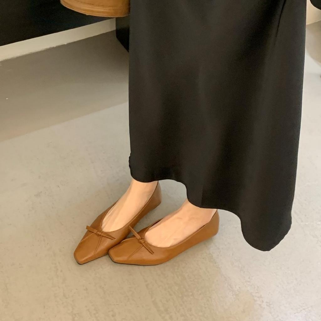 Temperament bow light mouth low heel single shoes women's 2025 new evening wind ladyshoes