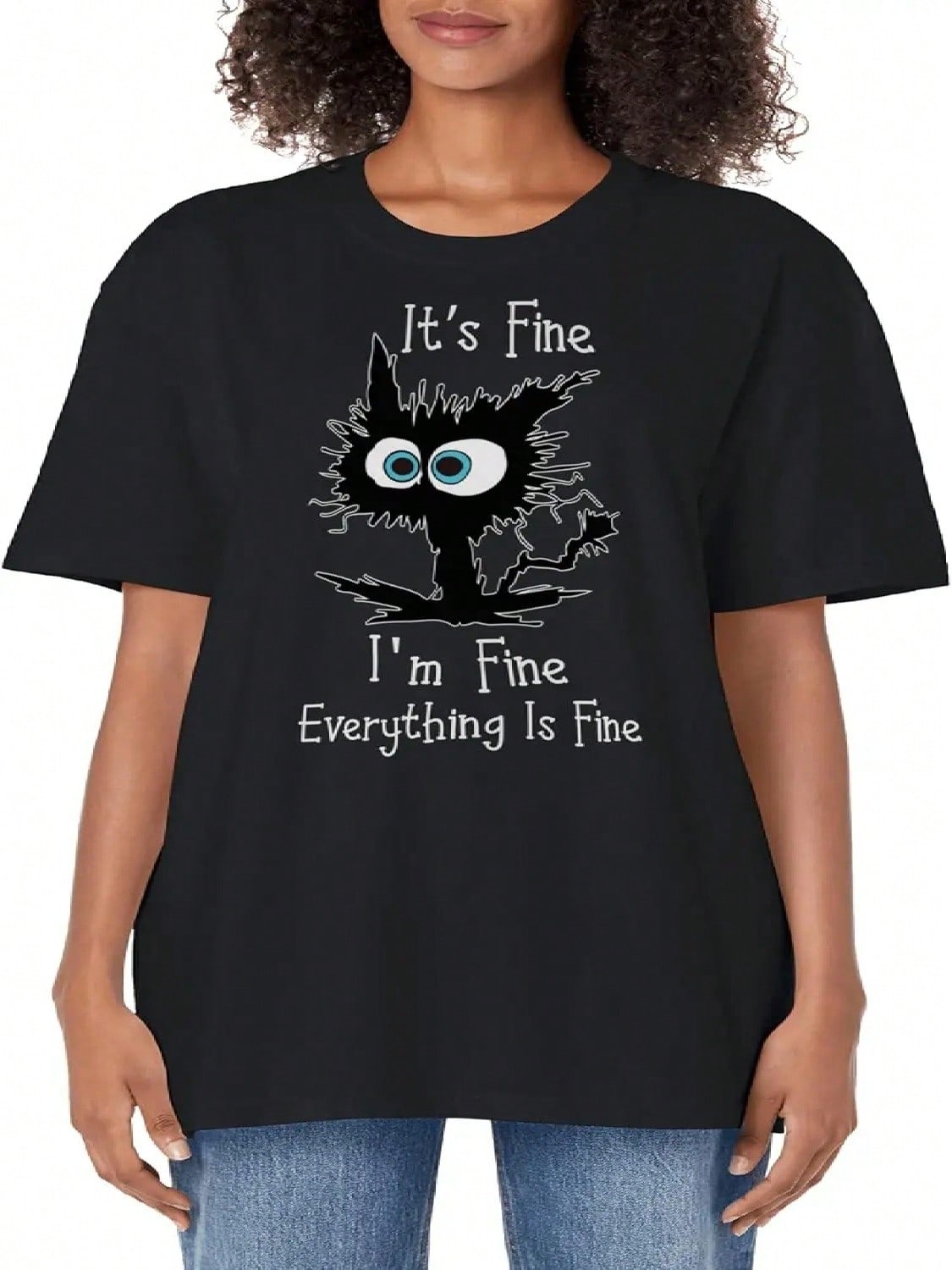 Its Fine Im Fine Everythings Fine Tshirt Wounisex Funny Cat T Adult Oversized Vintage T-Shirt S разноцветный
