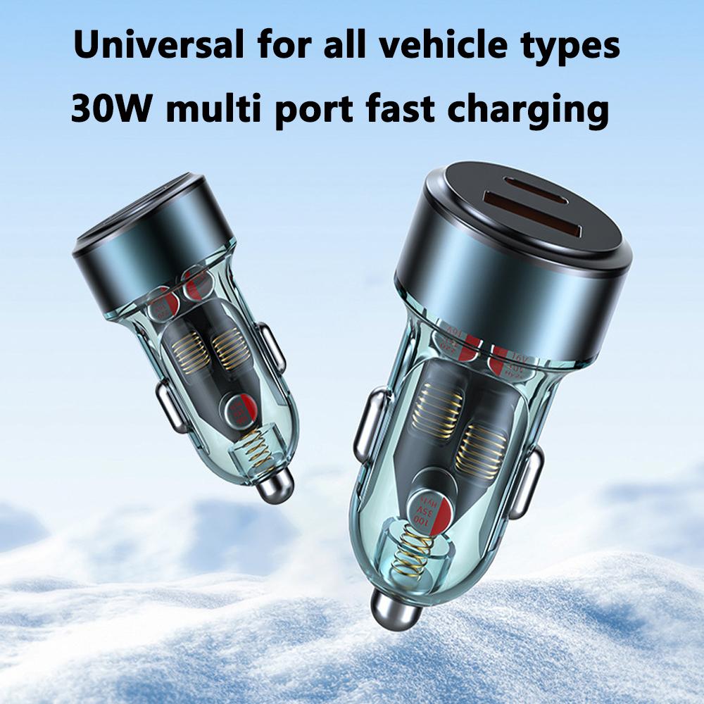 100W Mini Pull Ring Car Charger PD30W QC3.0 Fast Charging USB Type C Car Phone Charger Adapter for Xiaomi Samsung Huawei