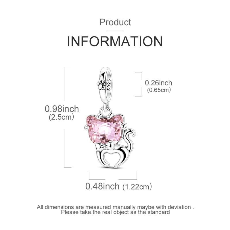 Copper Sparkling Pink Bow Tie Cat And Dolphin Charm Pendant Beads Fit Original Bracelet For Women Jewelry Gifts