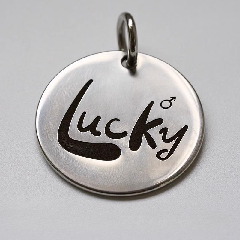 

Personalized Cat Dog ID Tag MW007 Name with Cute Symbols Engraved Front and Back for Custom Pets Collar Anti-Lost Metal Charm 20mm серебряный