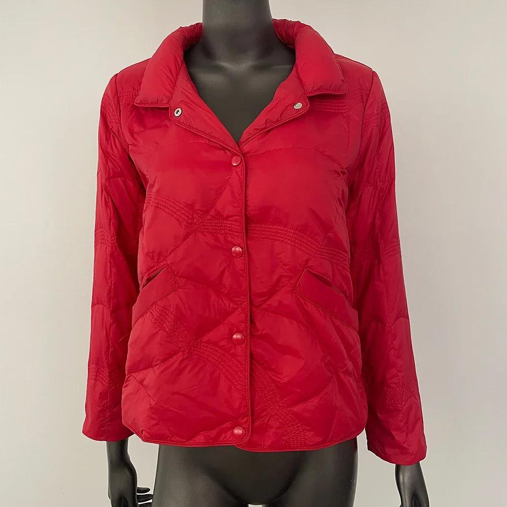 

OFTBUY Осенне-зимнее пальто Теплая пуховая куртка Женская короткая куртка с воротником-стойкой 90% Белый утиный пух Свободная повседневная универсальная пуховая куртка L красный