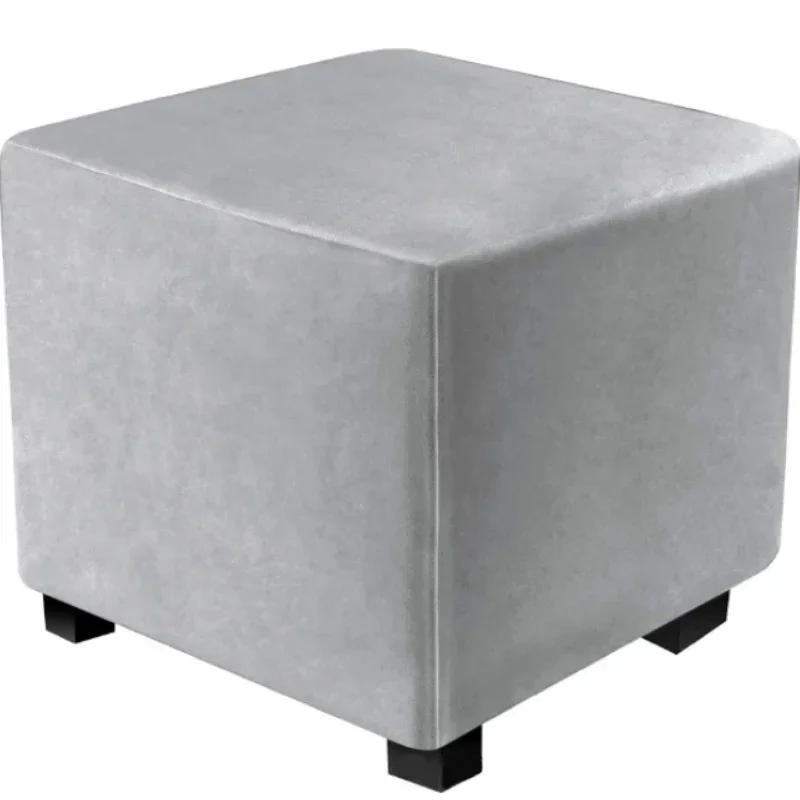 Velvet Square Ottoman Cover Stretch Bedroom Footstool Slipcover Living Room Stool Covers Washable Furniture Protector