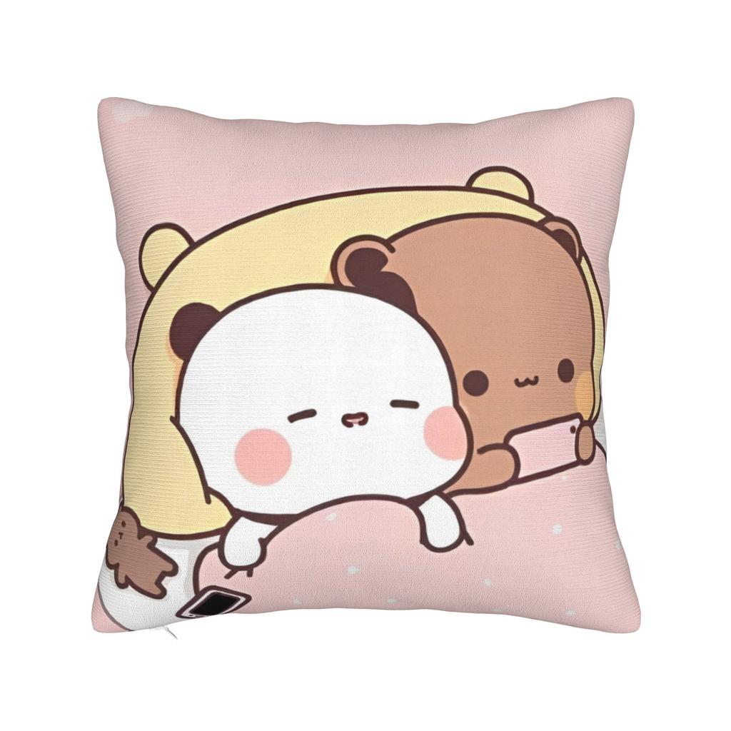 Bubu and Dudu Square Pillow Case Panda And Brownie Bear Couple Cushion Cover Awesome Decorative Pillowcase for Sofa