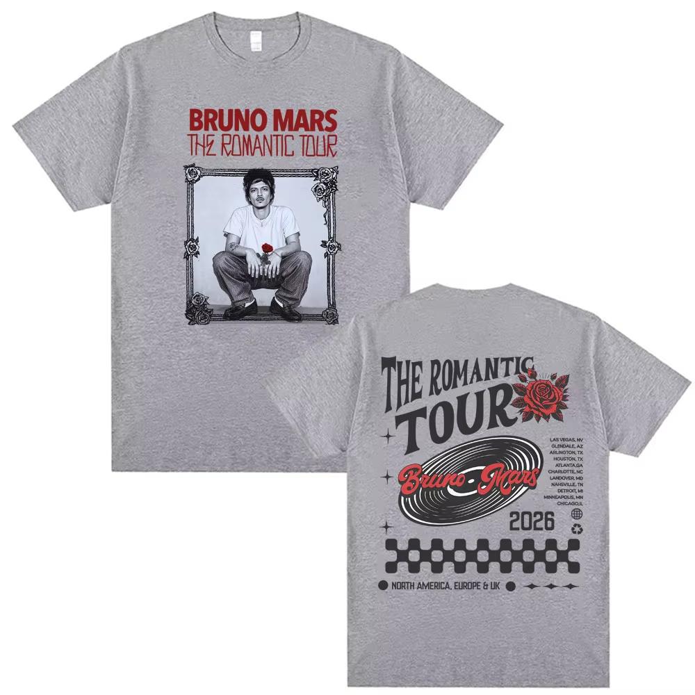 Bruno Mars The Romantic Tour 2026 Double Sided Print T Shirt Men Women Hip Hop Punk Pop Music Tshirts High Quality Cozy T Shirt