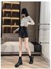 Women's High-Waisted PU Leather A-Line Shorts - New 2026 Style, Slim Fit, Black Bootcut, Autumn/Winter Fashion