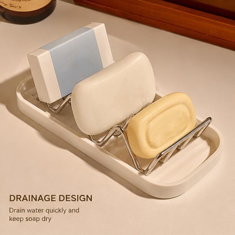 Self Draining Soap Holder With Rustproof Stainless Steel Rack Drain Tray Perfect For Bathroom Kitchen Countertop