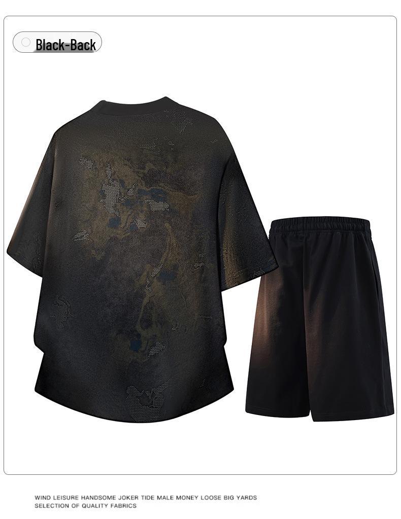 Hong Kong Style Men's Trendy Summer Sports Set: Short-Sleeve T-Shirt & Elastic Shorts