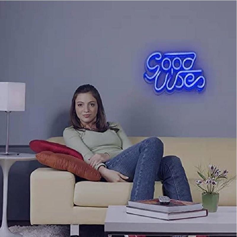 Vibes Good Neon Sign Led Word Usb Light Acrylic Lamp Bedroom Bar Decor Party