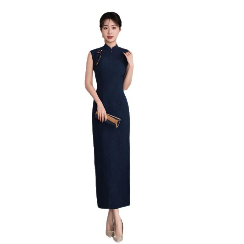 Solid color Hong Kong style cheongsam women's summer style new Chinese style daily national style literary and artistic cotton and linen fashion