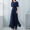Lotus Leaf Sleeve Jumpsuit Women's Summer Long Chiffon Jumpsuit Wide Leg Set Temperament Jumpsuit Female Bodysuit Blue