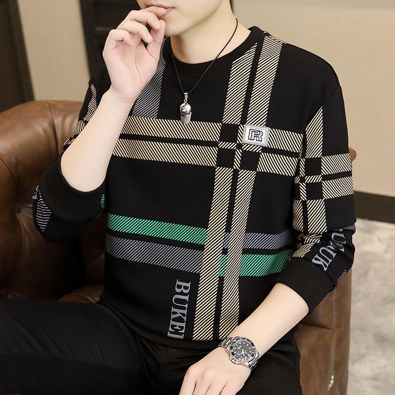 

Men S Autumn Classic Fashion Personalized Splicing Crew Neck Sweater Men S Trend Casual Printing Loose And Comfortable Crew Neck T 5XL чорний