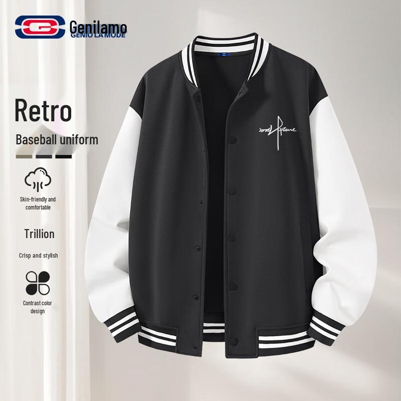 

GENIOLAMODE Men s Casual Contrast Baseball Jacket L