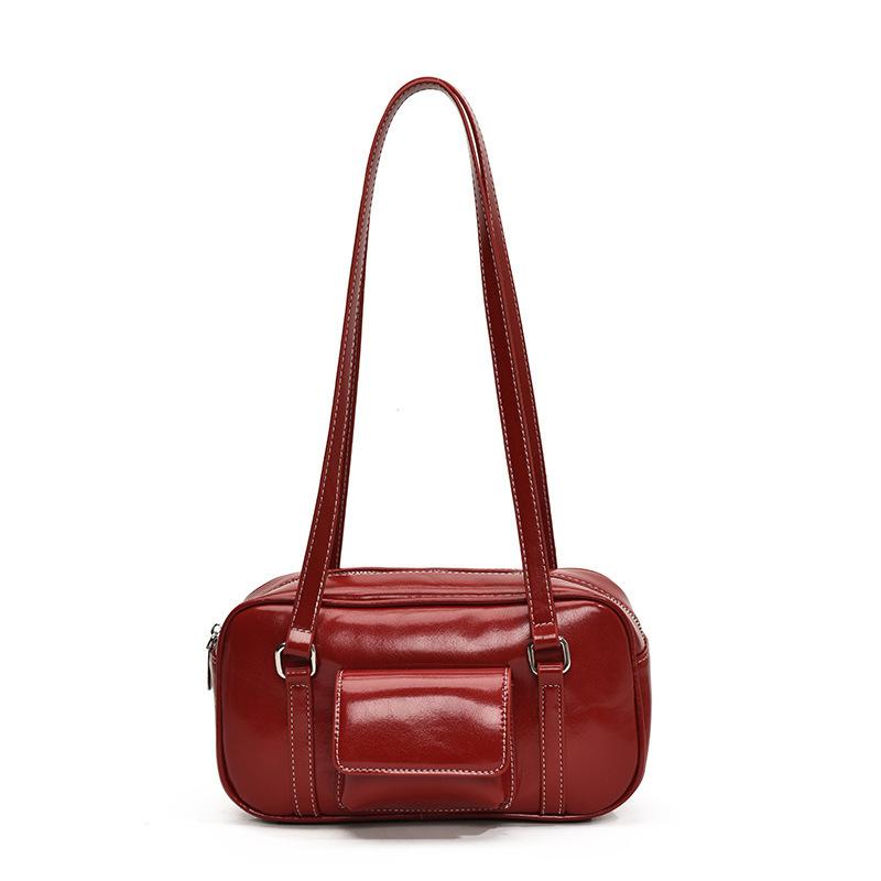 Korean-style Underarm Bag In A Textured Bright Red Fashiable Commuter PU Leather Crossbody Handbag For Women