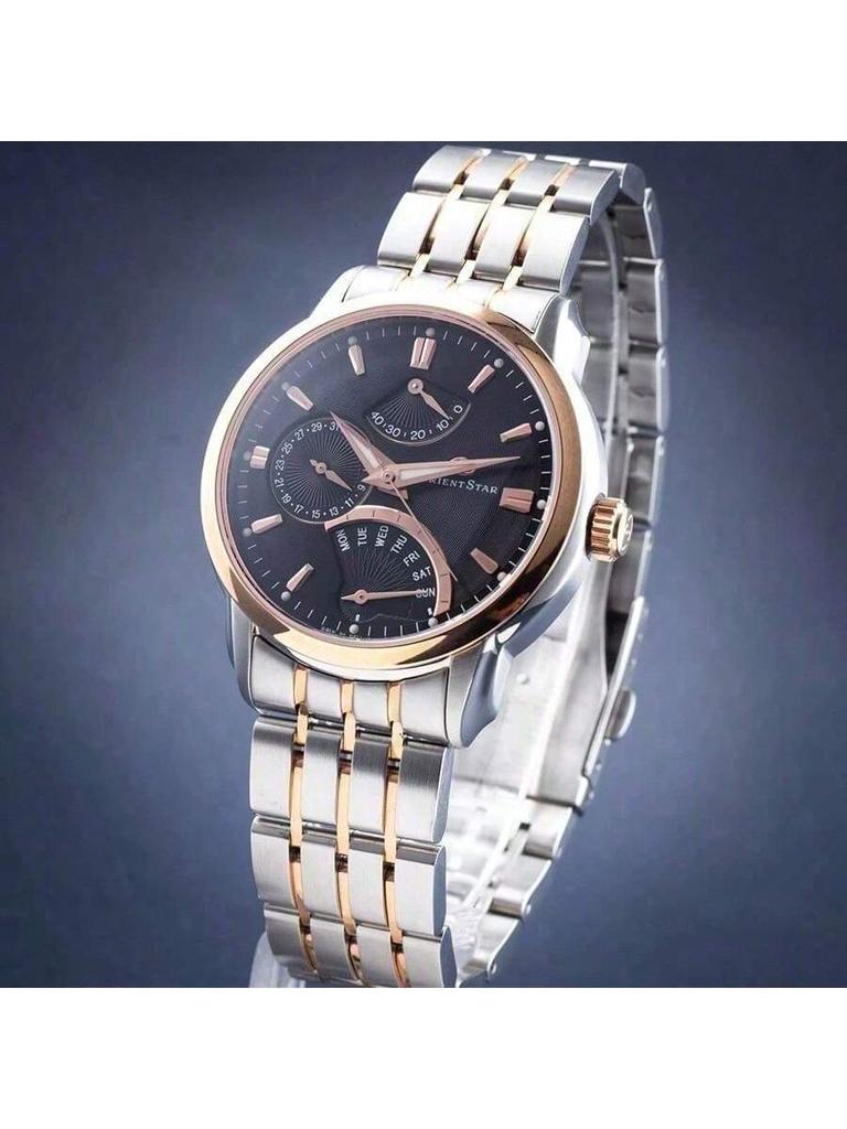 Men's Mechanical Watch SDE00004D0 – Black Dial, Stainless Steel Construction, Business-elegant Features a Gold Interlocking Bracelet. FULL-STEEL