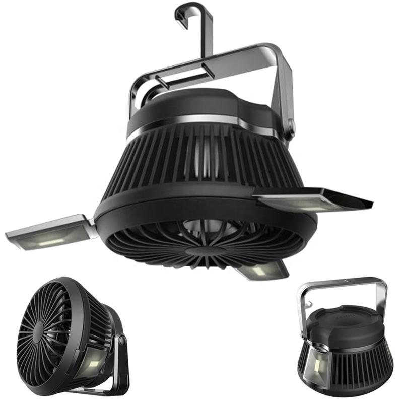 Portable LED Camping Lantern with Ceiling Fan - Solar Power USB Rechargeable Tent Light Fan for Outdoor Camping Hiking
