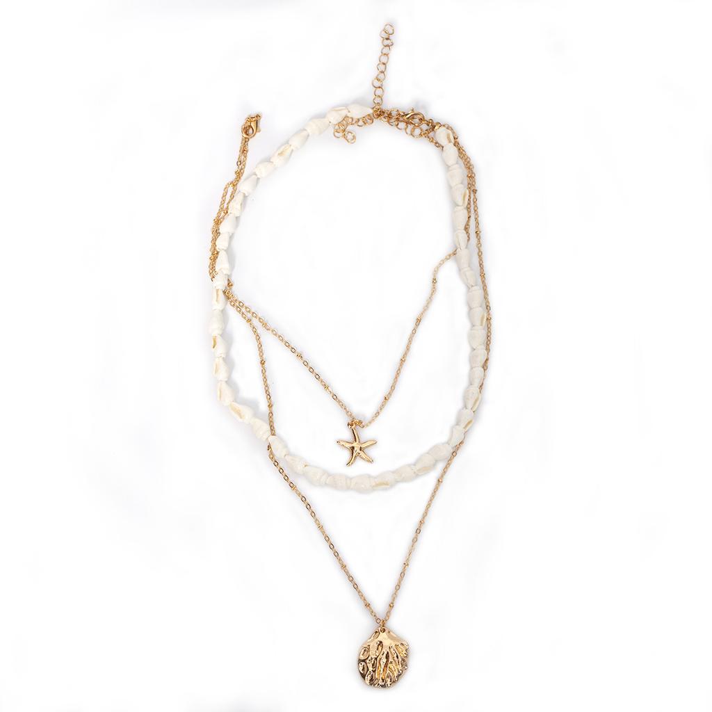 European and American Marine Element Alloy Summer Beach Shell Necklace, Personalized High-end Starfish Multi-layer Collarbone Chain