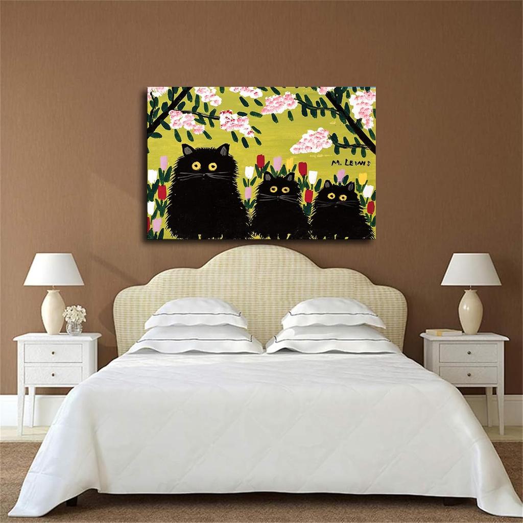Three Black Cats By Maud Lewis Poster Canvas Picture Printing Wall Art Modern Aesthetic Decoration Suitable for Office Home Bedroom Gift