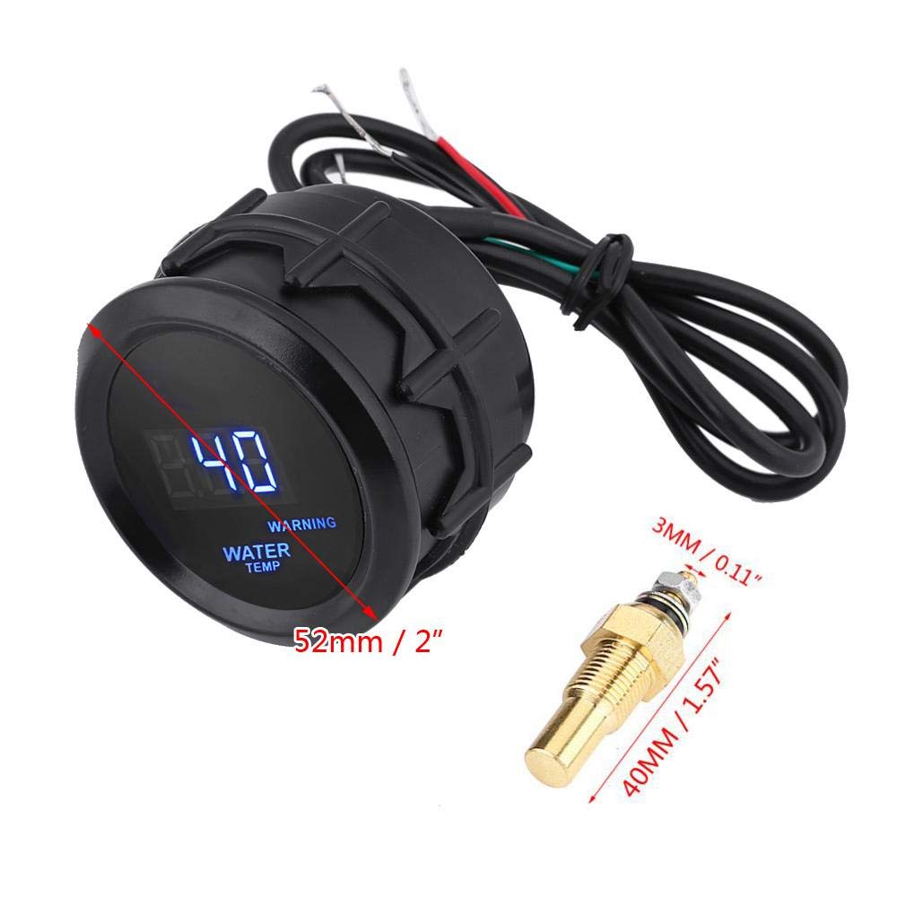 Water Temperature Gauge 52mm Digital Engine Coolant Temperature Monitor with Sensor Kit - Blue LED Display, 2 Inch 12V Universal Fit for Cars,