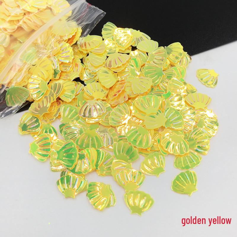 Golden Scallop Shell Nail Art Glitter - 7mm Resin Slime Decor Beads, 10g Bag