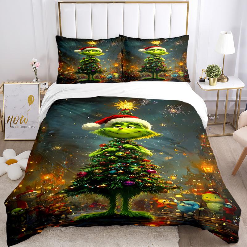 3pc Christmas Grinch Tree Home Decor Bedding Set-Festive Gift for Fans,Travelers & Everyday Use 1248a