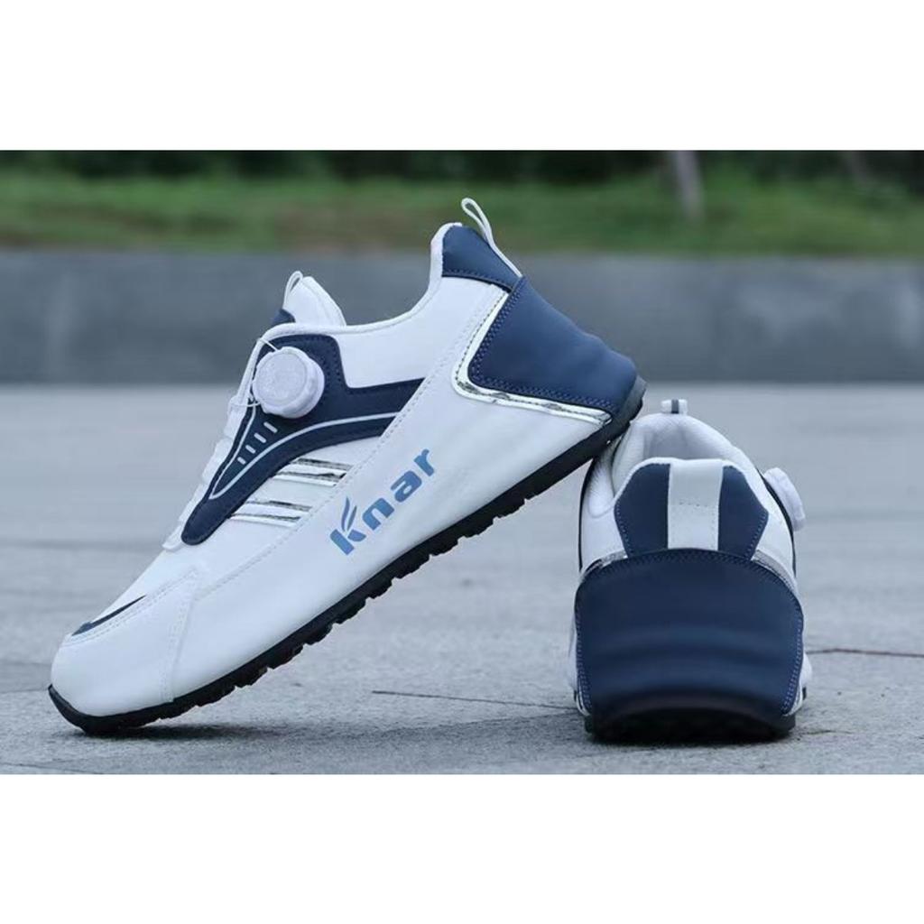 Men's Breathable Laceless Sneakers - Fashionable Black and Blue Sneakers with Rotating Buckles, Lightweight Soft Bottom
