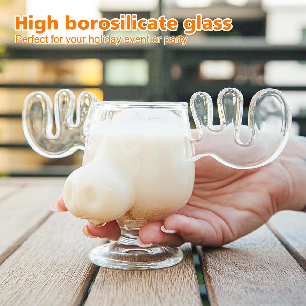 200ml Glass Cup for Tiki Creative Elk Cute Reindeer Mug Wine Beer Water Juice Milk Glasses Drinkware Shot Cups Christmas Gift