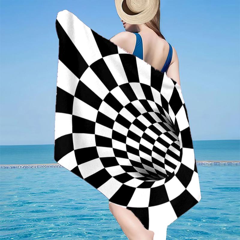 

Checkerboard Distortion Pattern Beach Towel, Super Soft Microfiber, Gift for Her/Him, Birthday, for Pool, Beach, Travel, Home Decor Fan gifts 70cmx140cm(27x55inch)