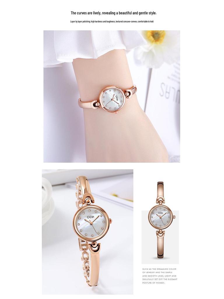Gedi Niche Student Women's Waterproof Quartz Alloy Bracelet Watch with Simple Round Dial