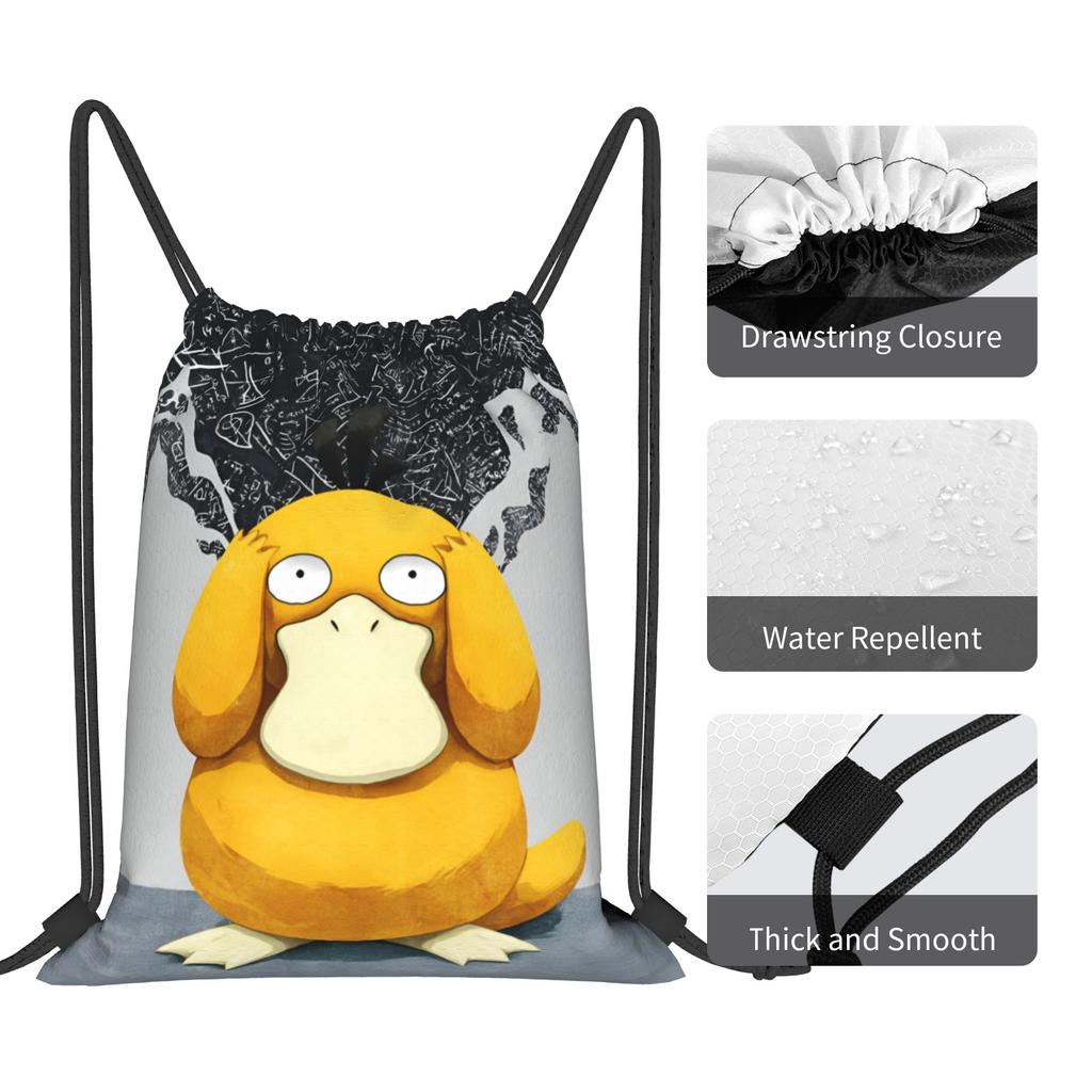 Custom P-Psyducks Drawstring Bags Men Women Lightweight Manga Sports Gym Storage Backpack