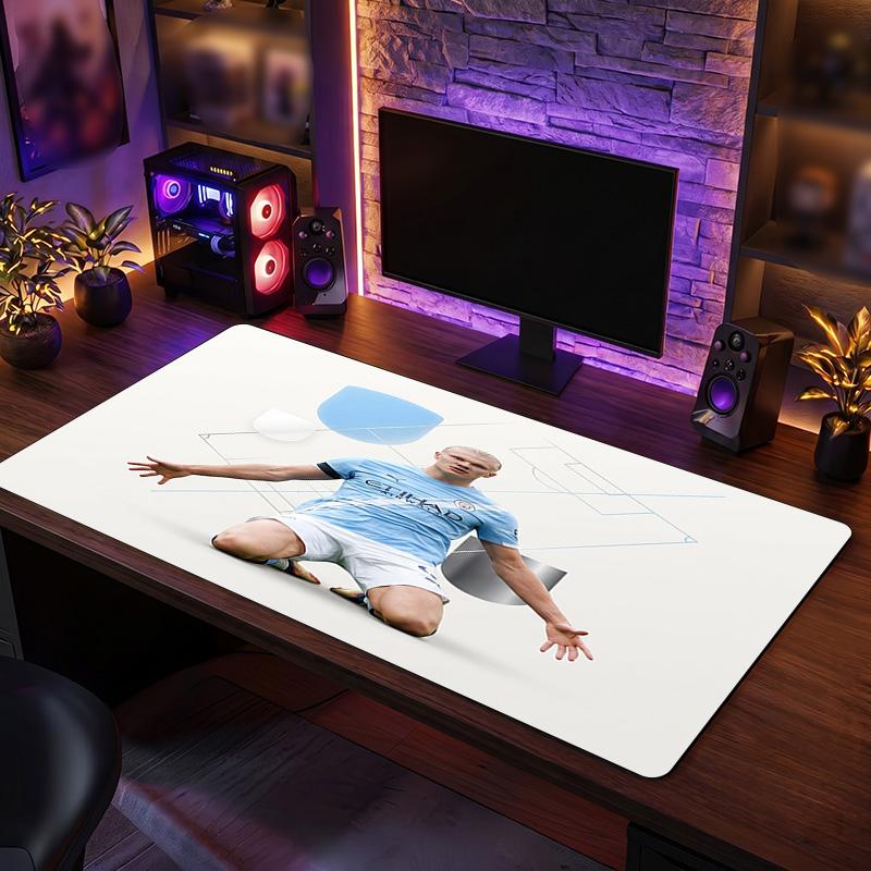 Erling Haaland Theme Pattern Mouse Pad, Soccer Logo Design XXL Gaming Desk Mat Non-Slip Computer Mouse Pad