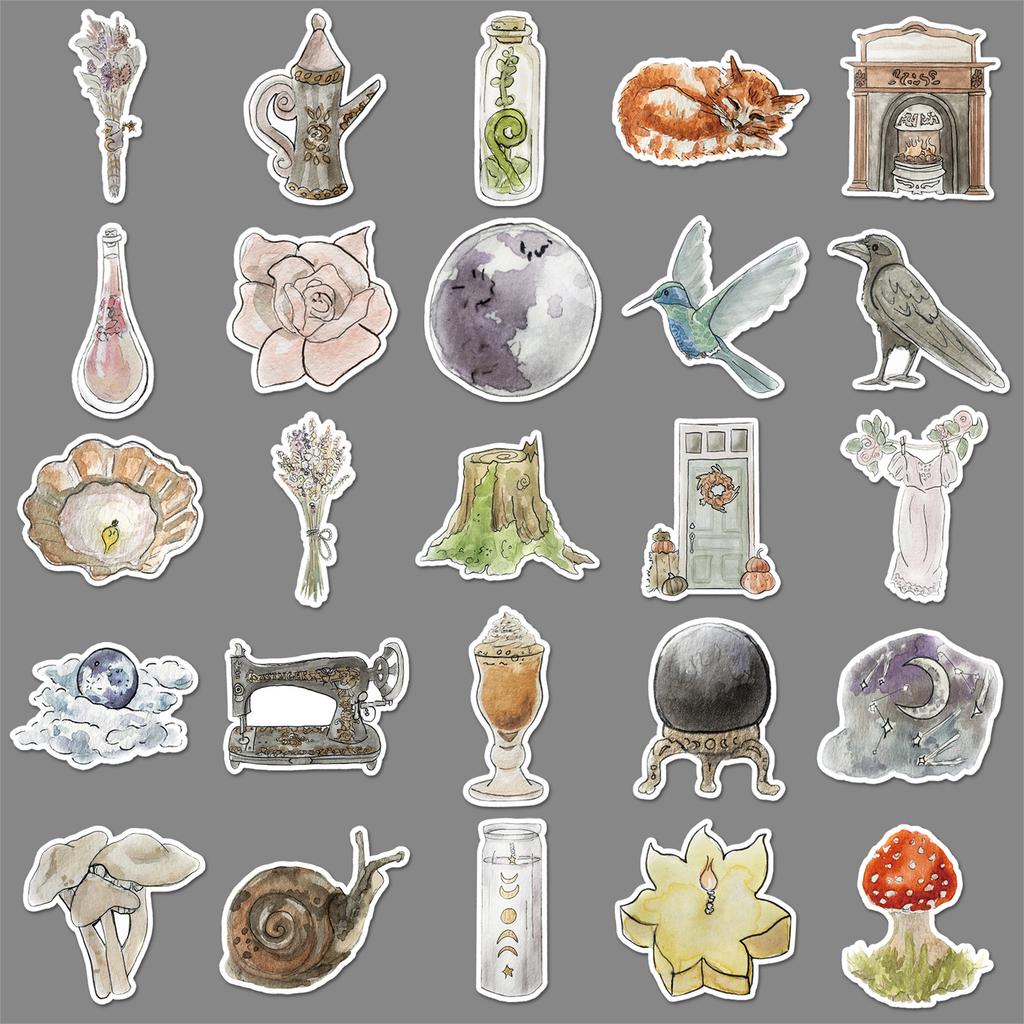 50 Aquarell-Stil Graffiti-Aufkleber Personalisierte Kleine Frische Handgemalte Dekorative Handyhülle Wasserbecher Koffer Aufkleber