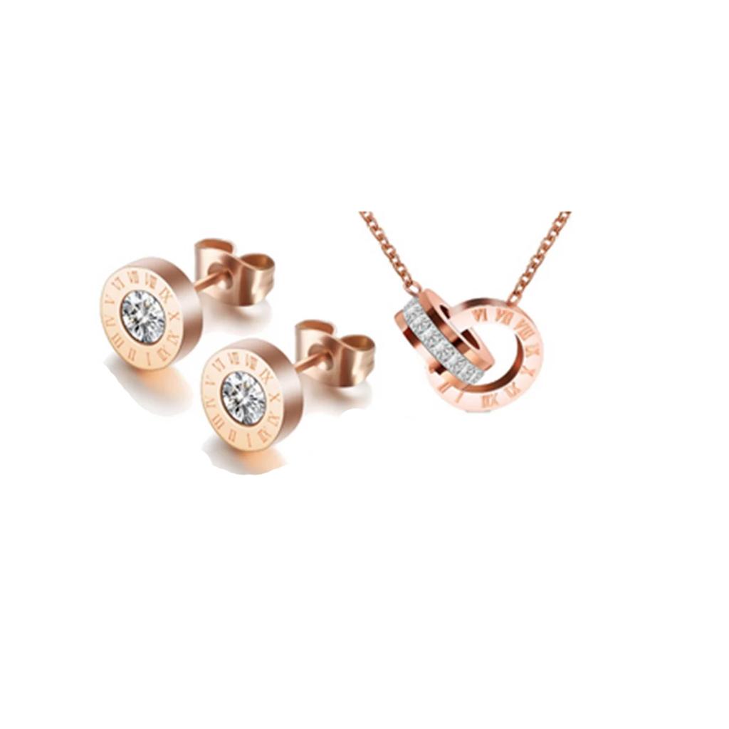 3 ks/sada Římské číslice Zirkon Nerezová ocel Náhrdelníky Náušnice pro ženy Muže Elegantní Party Šperky Doplňky Dárky