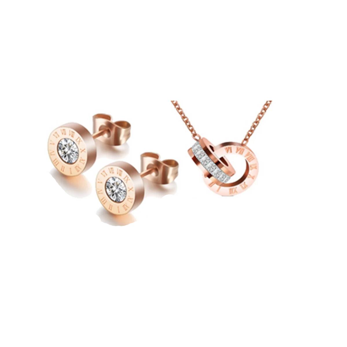 

3 шт./набір Римські Цифри Цирконій Нержавіюча Сталь Намисто Сережки для Жінок Чоловіків Елегантні Вечірні Прикраси Аксесуари Подарунки 45cm Яскраво-рожевий