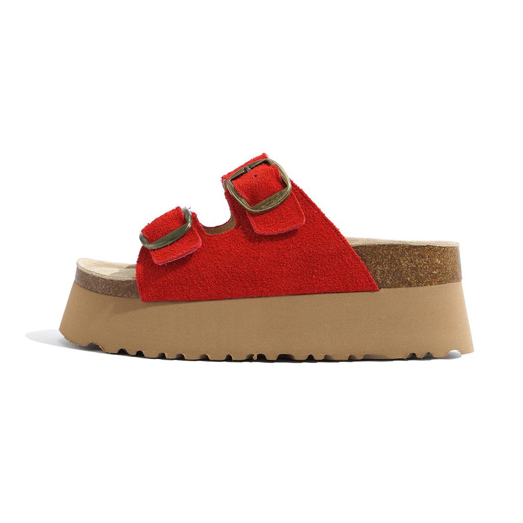 Cowhide Thick-soled Slippers Wear Retro Leather Birkencool Slippers Lazy Muffin Bottom One-word Beach Shoes