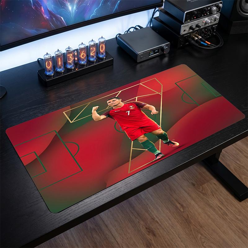 Cristiano Ronaldo Wappen Mauspads, Erweitertes rutschfestes Gummi Schreibtischmatte für Gaming Büro Laptop Fan Geschenk