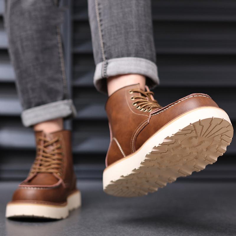 Нове осінь-зима ручної роботи Vintage Чоловіче взуття Натуральна шкіра Високі черевики Відкриті чоловічі робочі черевики Ретро мотоциклетні черевики 38-44