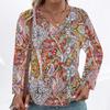 Summer Comfortable Casual Mixed Color Women's Shirt Printed V-neck Long Sleeved Shirt